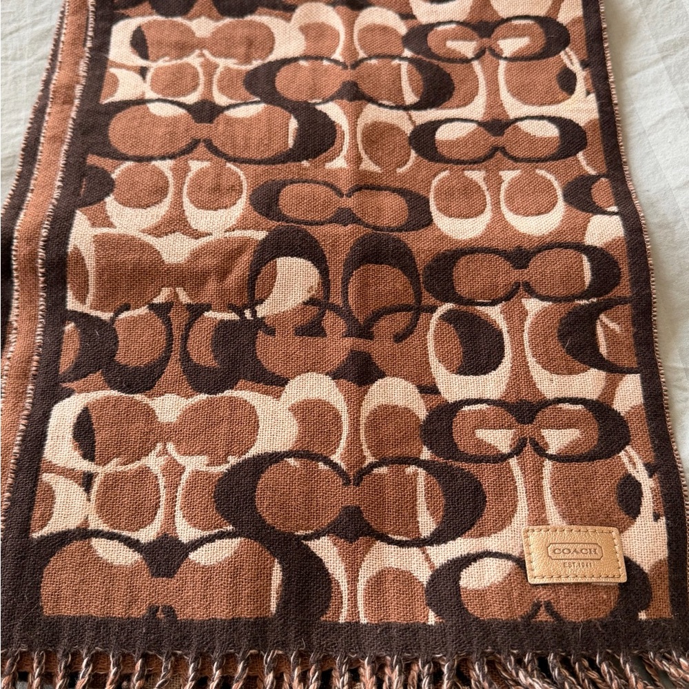Coach Tan and Brown Patterned Scarf